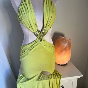 Elegant Lime Green Halter Dress
